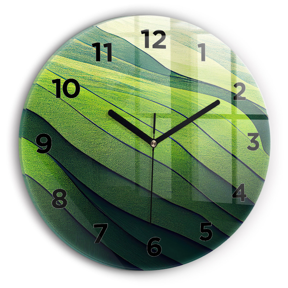 Horloge ronde en verre Champs verts abstraits