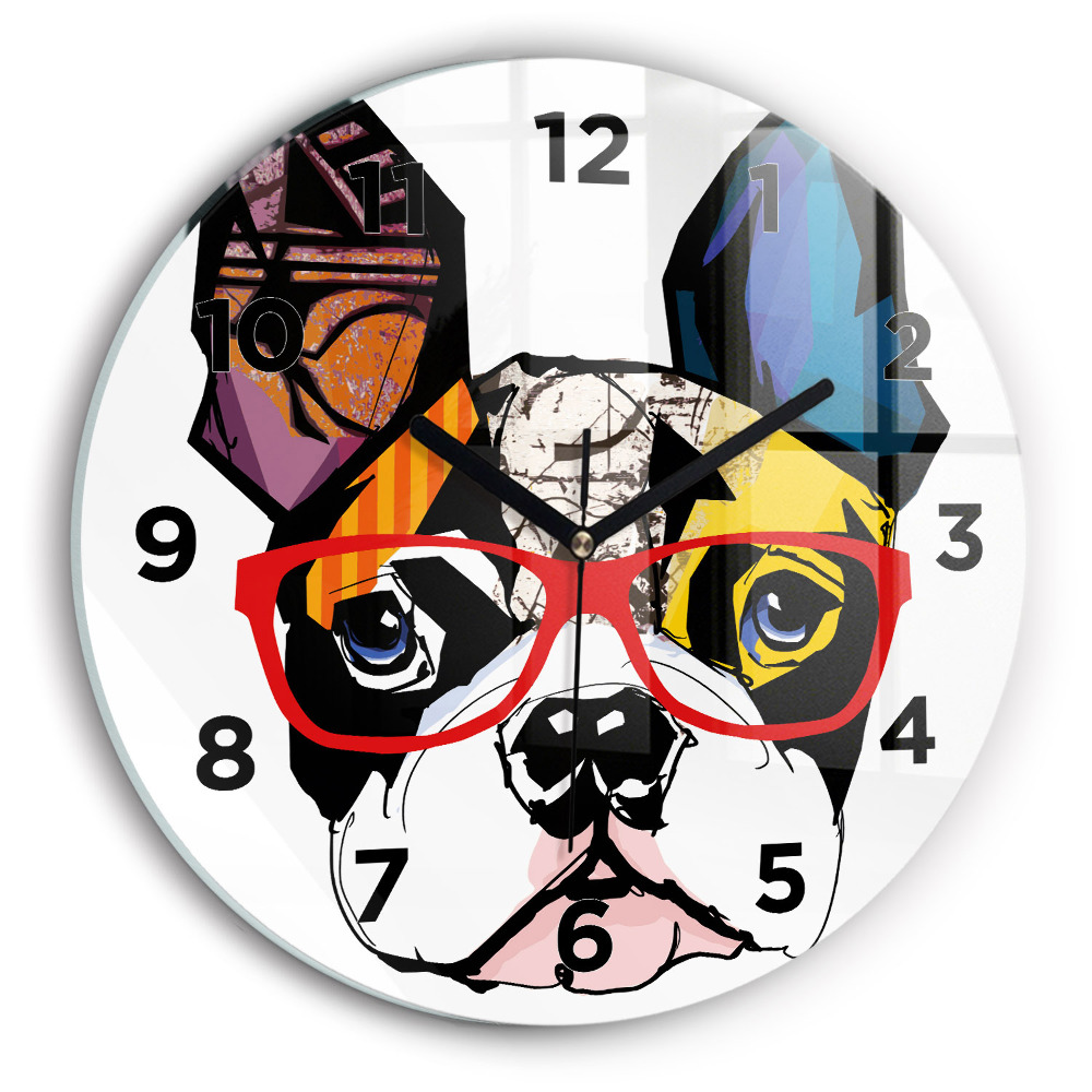 Horloge ronde murale Bouledogue français à lunettes