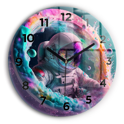Horloge ronde Cosmonaute et nuages colorés