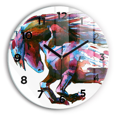 Horloge ronde en verre Cheval en fuite