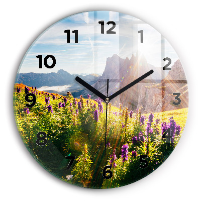 Horloge ronde en verre Prairie de lavande