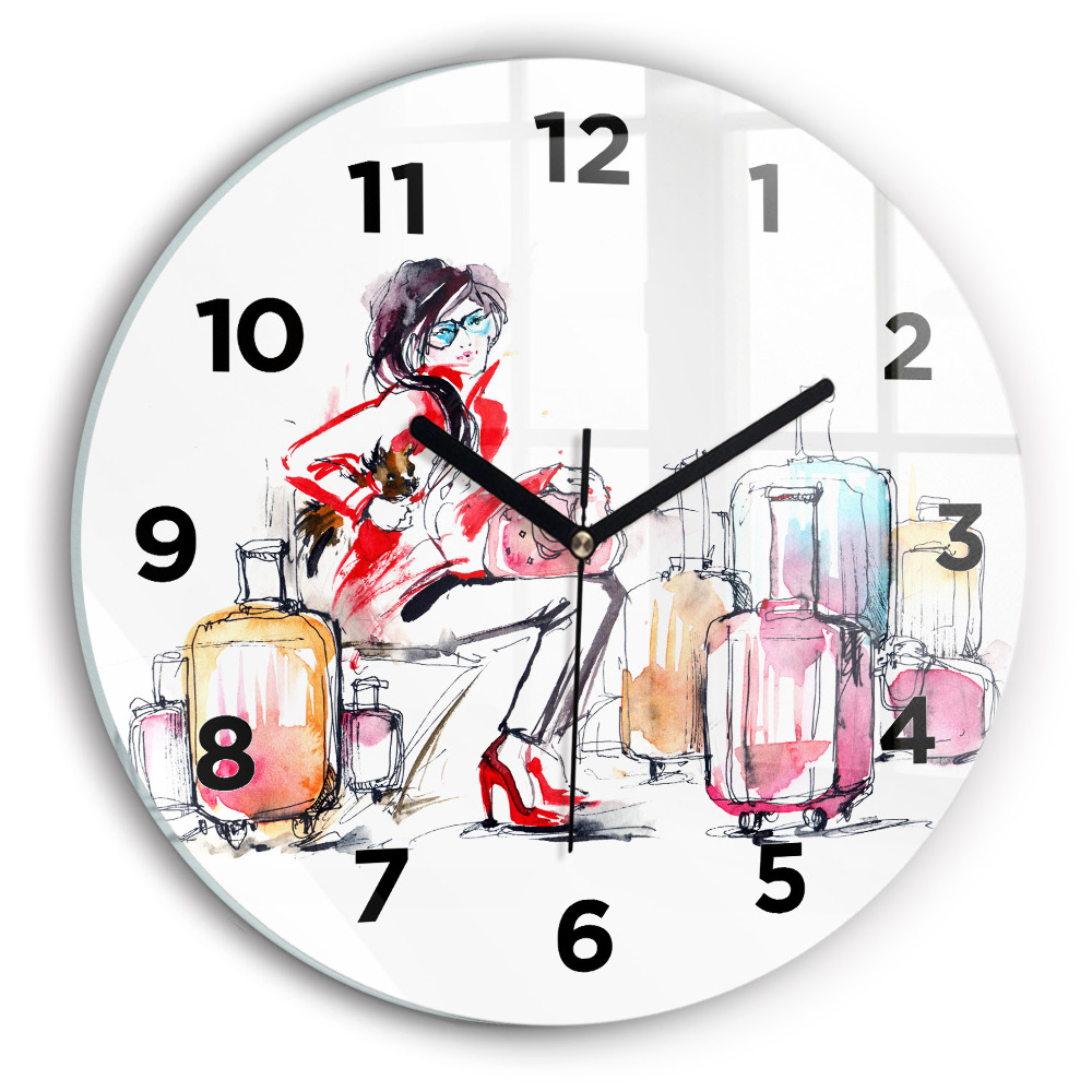 Horloge ronde Femme avec valises