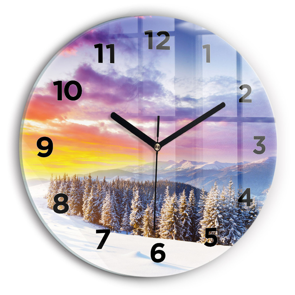 Horloge ronde murale Paysage de montagne hivernal