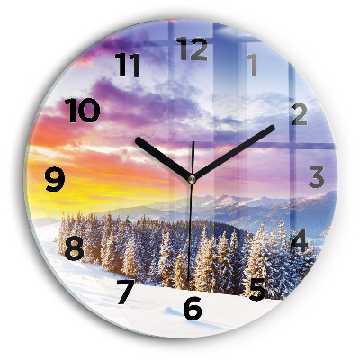 Horloge ronde murale Paysage de montagne hivernal