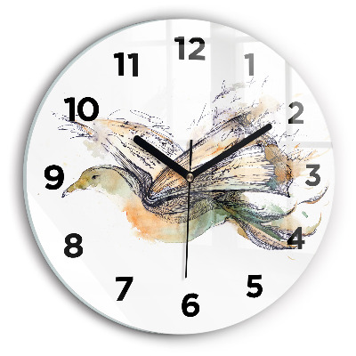 Horloge ronde en verre Oiseau et livre