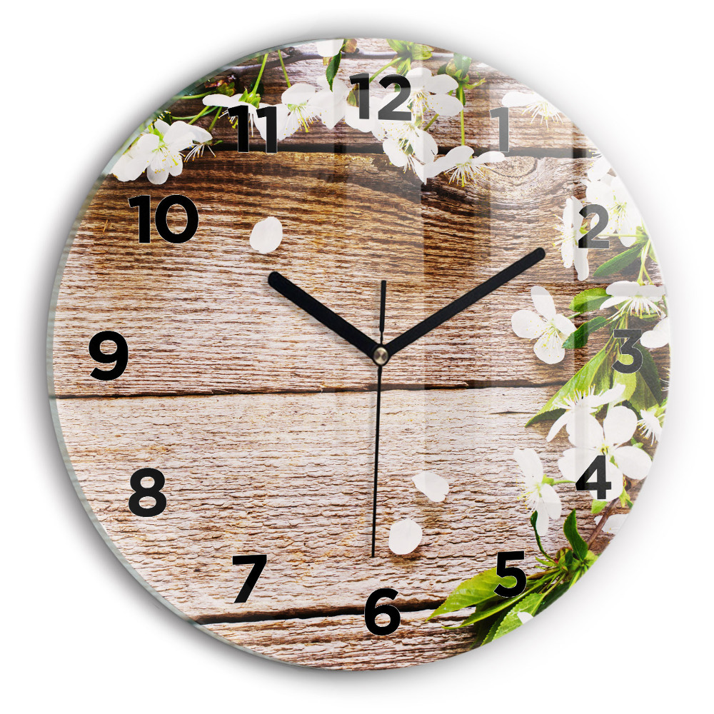 Pendule murale ronde Fleurs sur bois