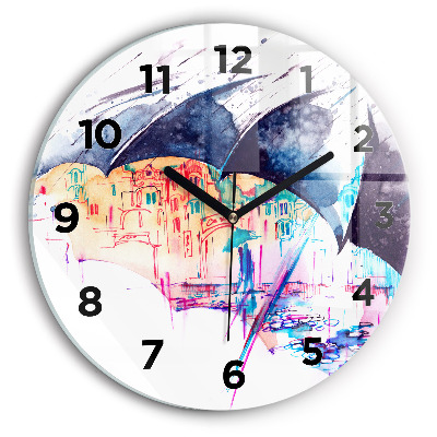 Horloge ronde murale Parapluie et ville