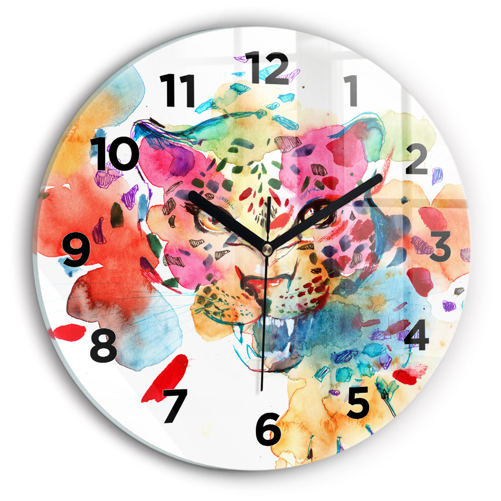 Horloge ronde en verre Chat sauvage abstrait