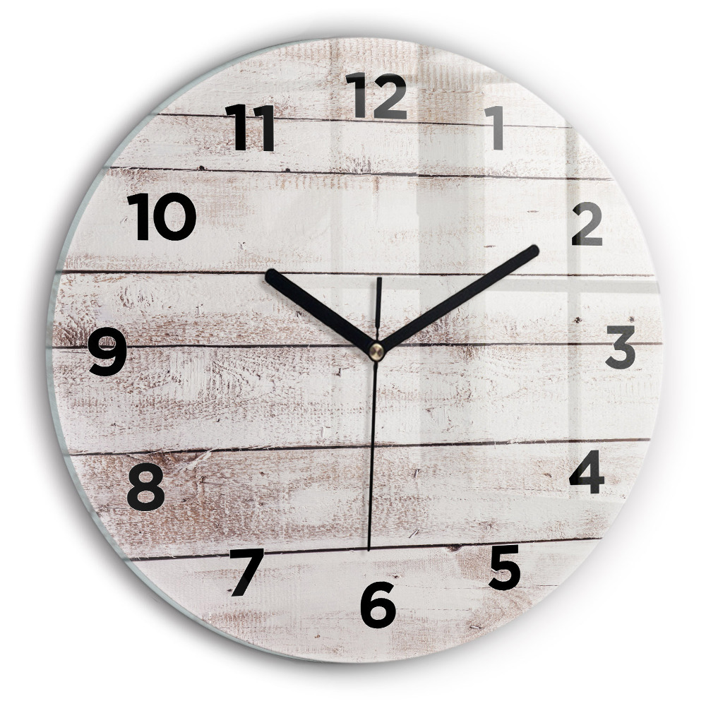 Horloge ronde en verre Planches de bois clair