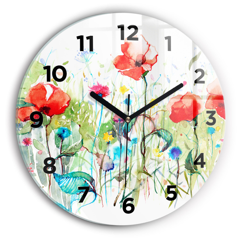 Pendule murale ronde Fleurs dans une prairie