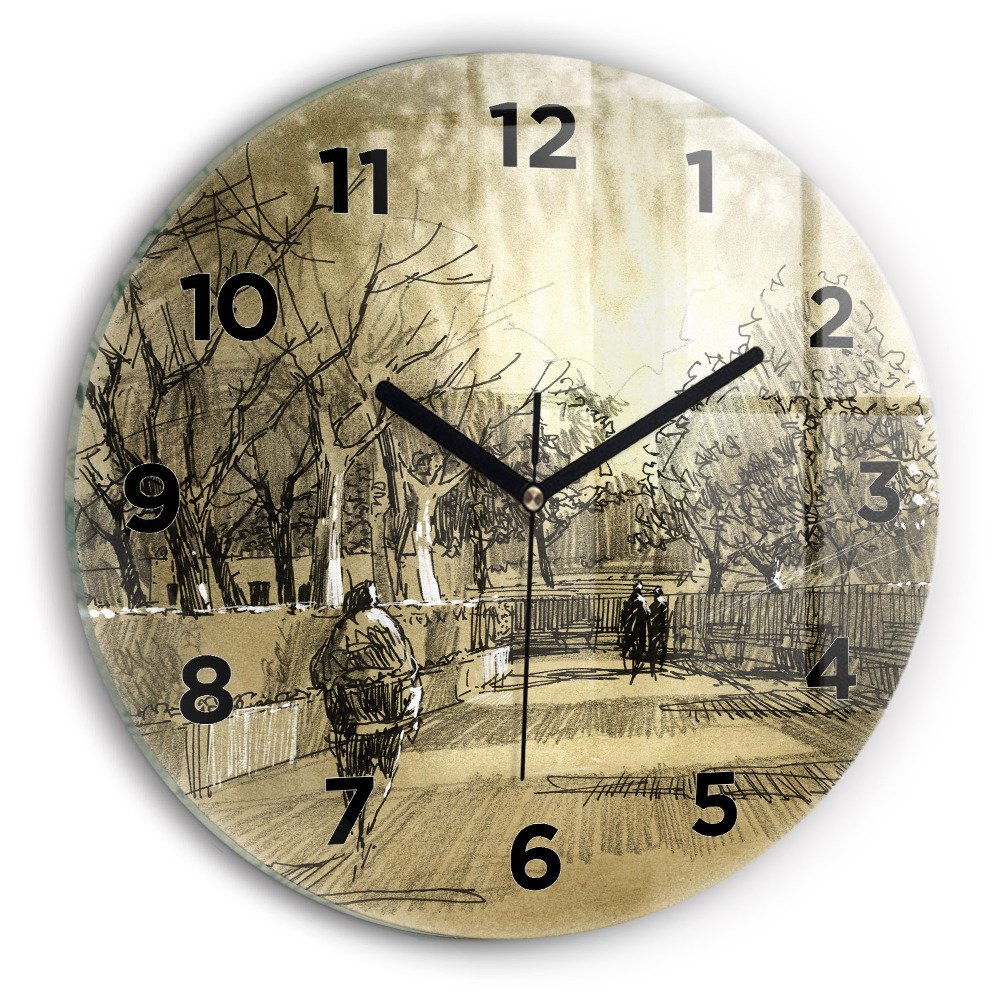 Horloge ronde murale Parc et arbres en sépia