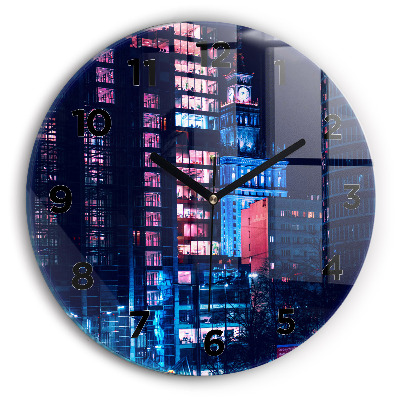 Pendule murale ronde Varsovie la nuit