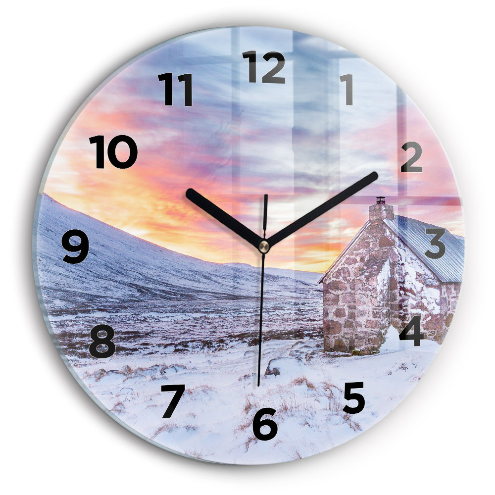Pendule murale ronde Chalet dans les montagnes