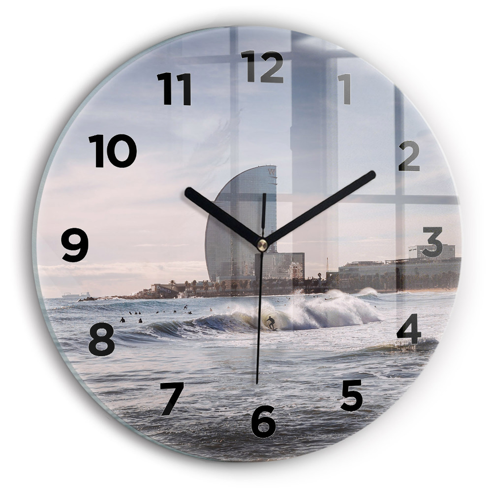 Horloge ronde en verre Surfeur de Barcelone