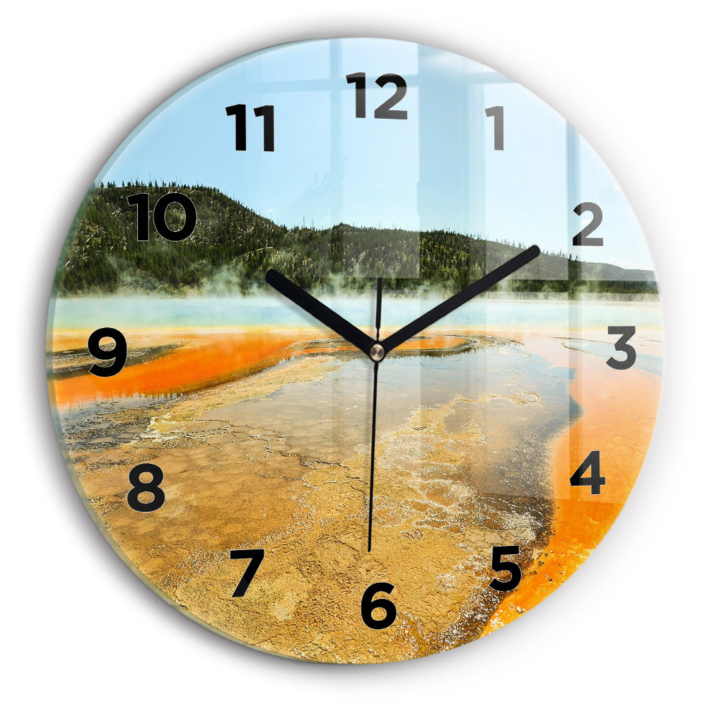 Horloge ronde en verre Lac avec montagnes