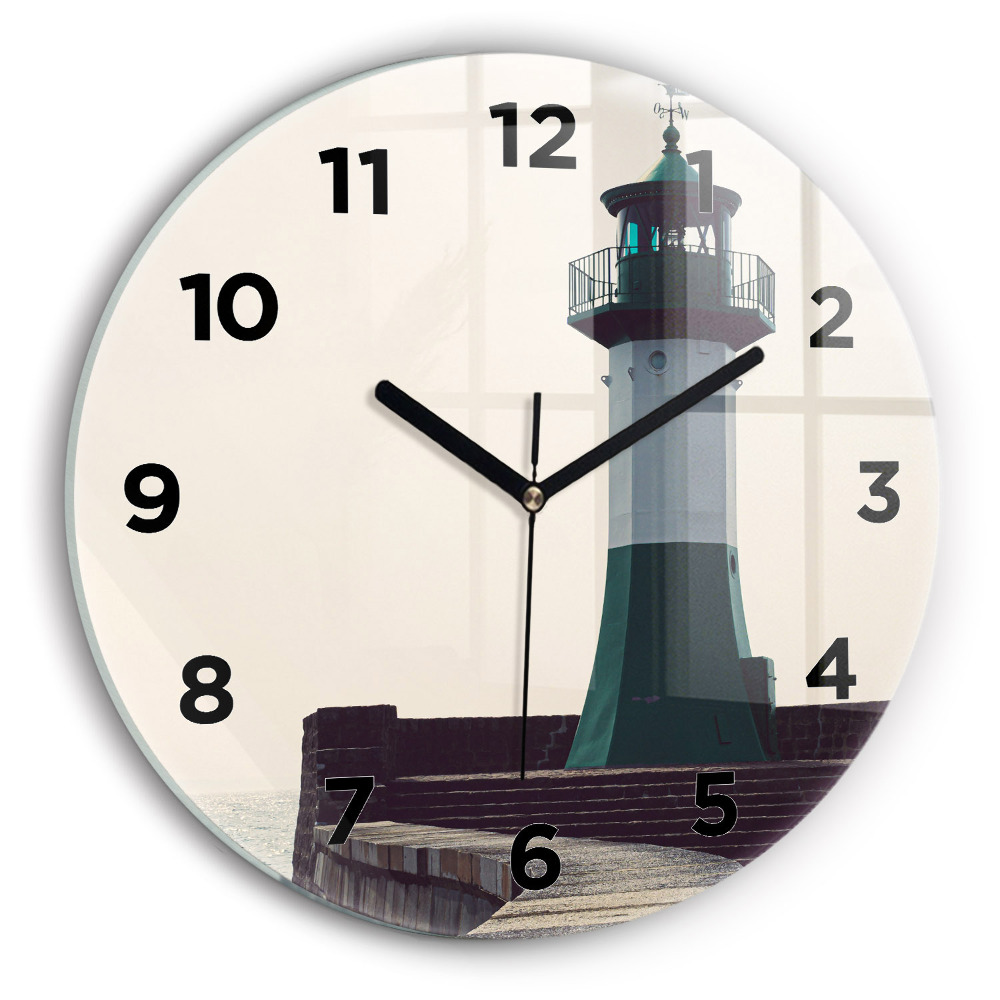Horloge ronde en verre Phare et mer