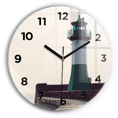 Horloge ronde en verre Phare et mer