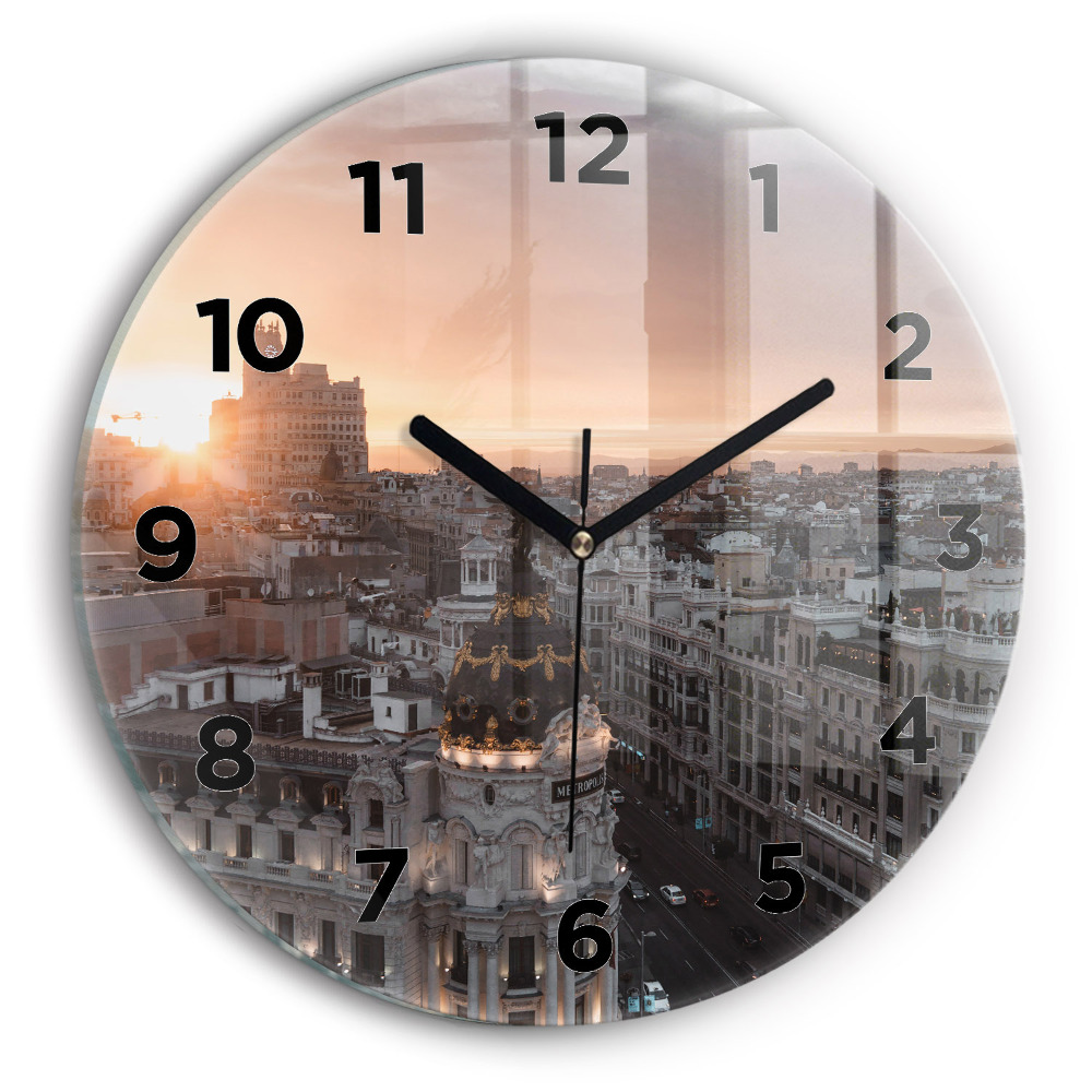 Horloge ronde murale Villes au coucher du soleil