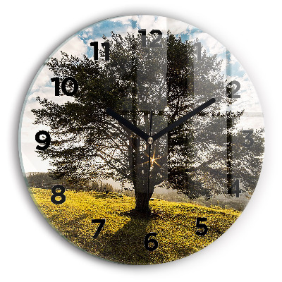 Horloge ronde en verre Arbre sur une colline