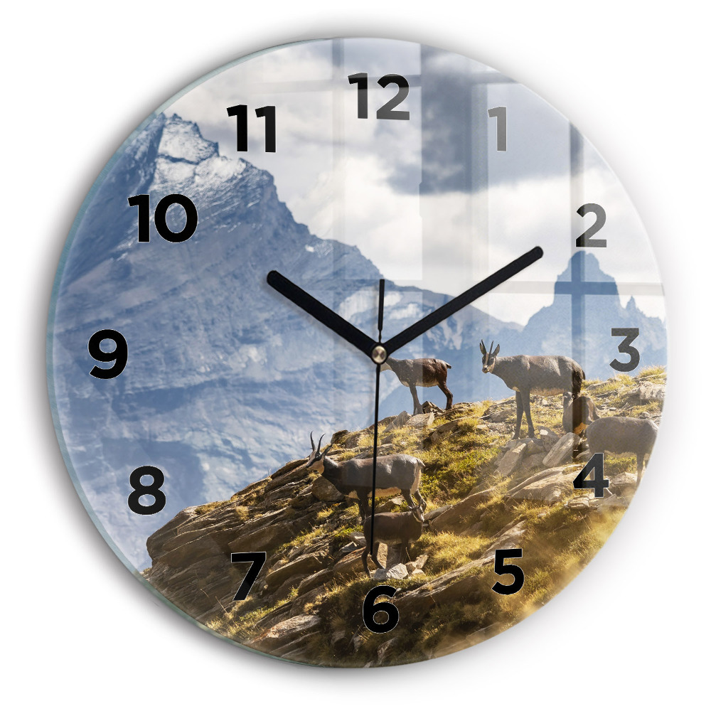 Horloge ronde en verre Chèvre dans la vallée d'Aoste