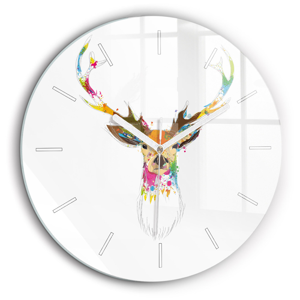 Horloge ronde murale 60 cm Tête de cerf colorée