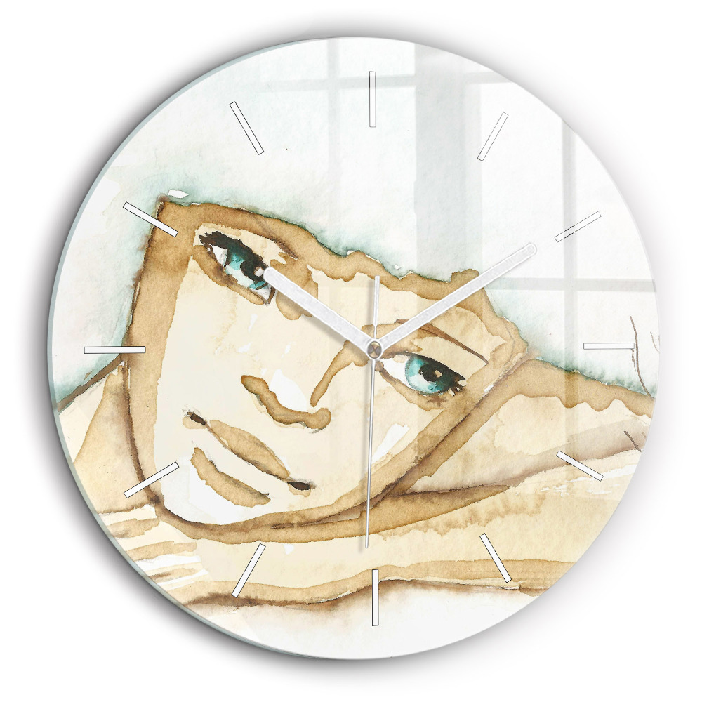 Horloge ronde en verre 60 cm Portrait de femme