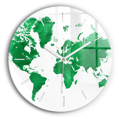 Horloge ronde 60 cm Carte du monde verte