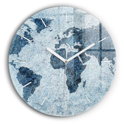 Horloge ronde en verre 60 cm Carte du monde peinte