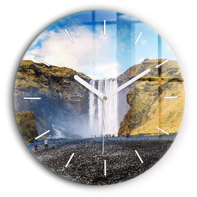 Pendule murale ronde 60 cm Chute d'eau en Islande