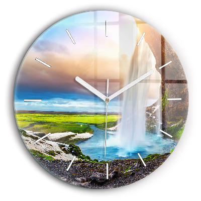 Horloge ronde en verre 60 cm Chute d'eau en Islande