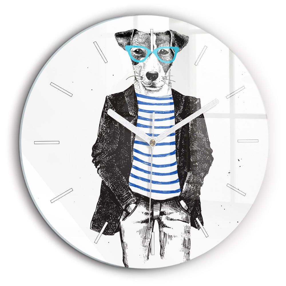 Horloge ronde en verre 60 cm Chien dans un corps humain