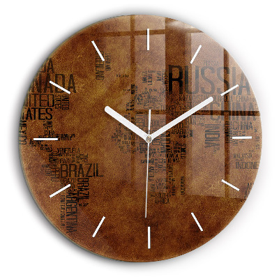 Horloge ronde 60 cm Carte et noms de pays