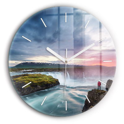 Horloge ronde 60 cm Paysage avec chute d'eau