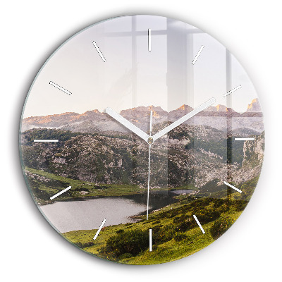 Horloge ronde en verre 60 cm Lac et montagnes des Pyrénées