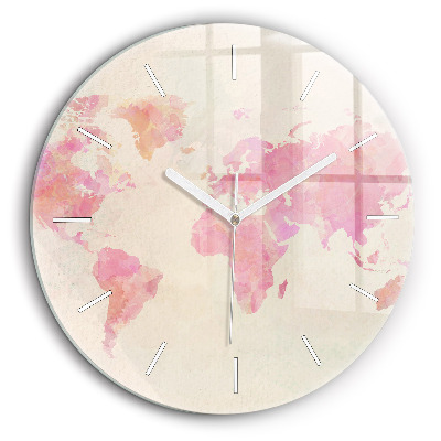 Horloge ronde en verre 60 cm Carte du monde en aquarelle