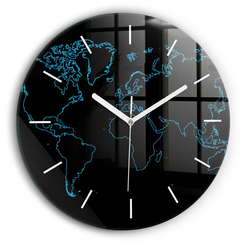 Horloge ronde en verre 60 cm Contours d'une carte du monde