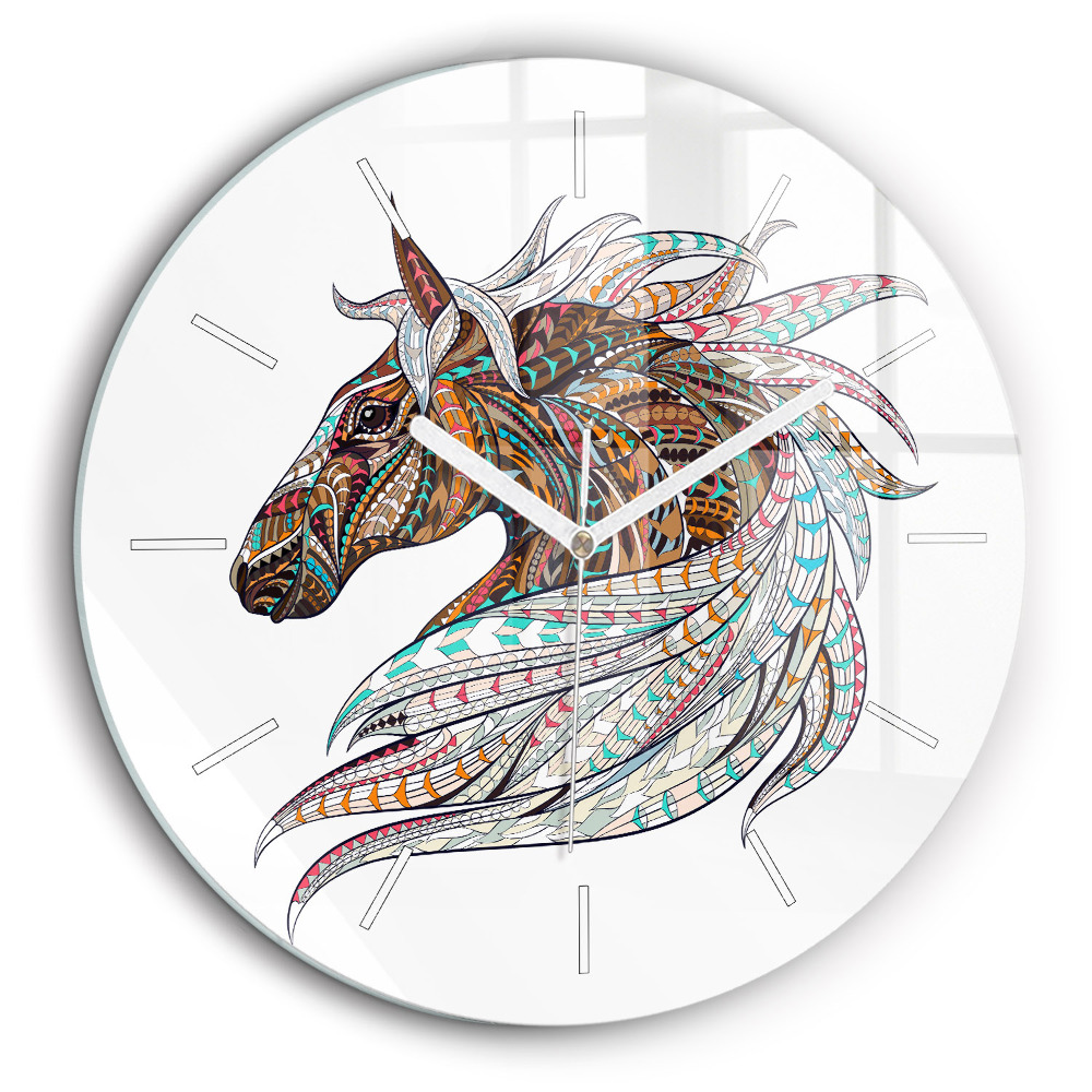 Horloge ronde en verre 60 cm Illustration d'un cheval