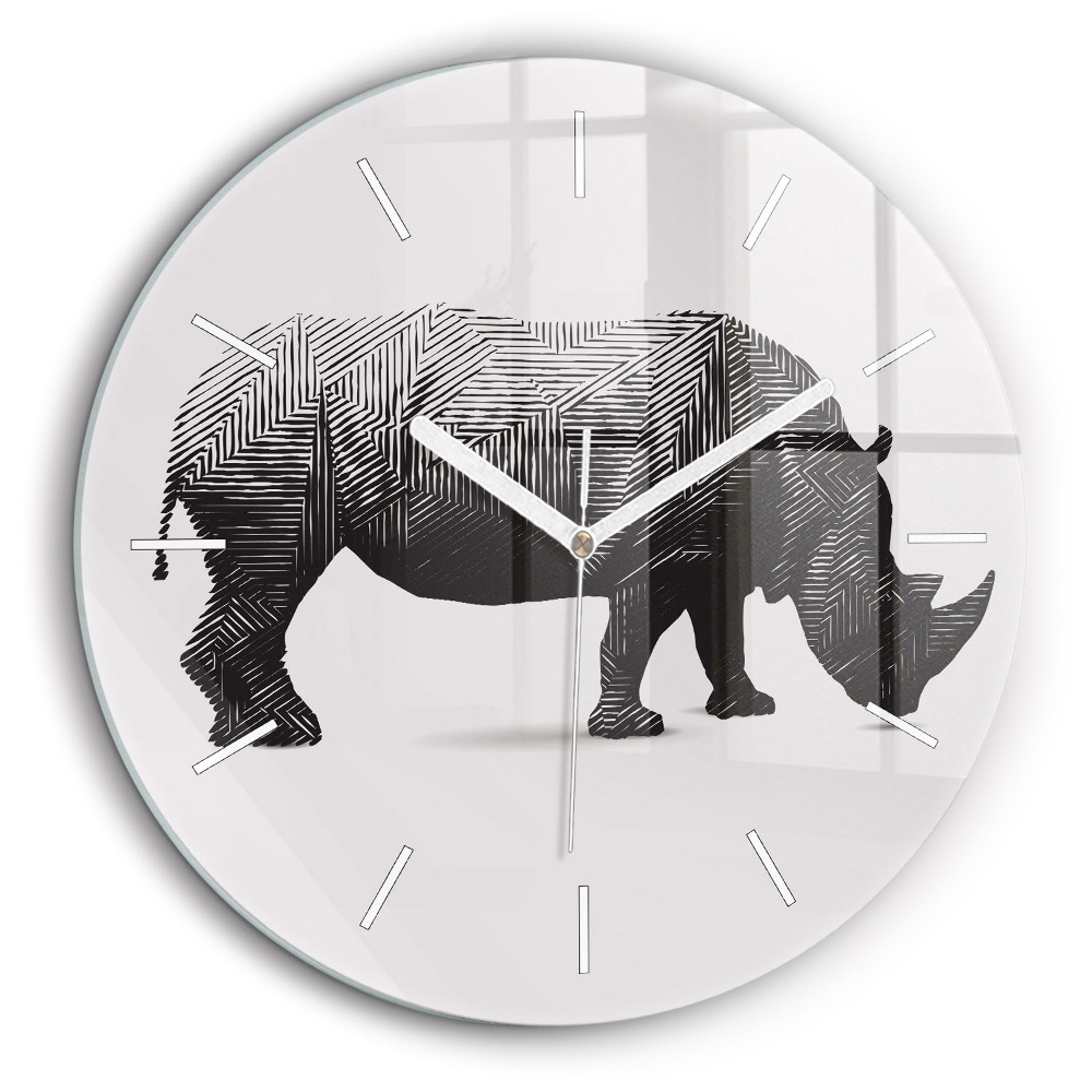 Horloge ronde 60 cm Rhinocéros - dessin au trait