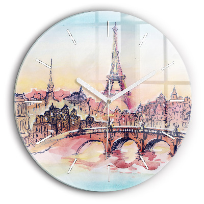 Horloge ronde en verre 60 cm Paysage peint de Paris