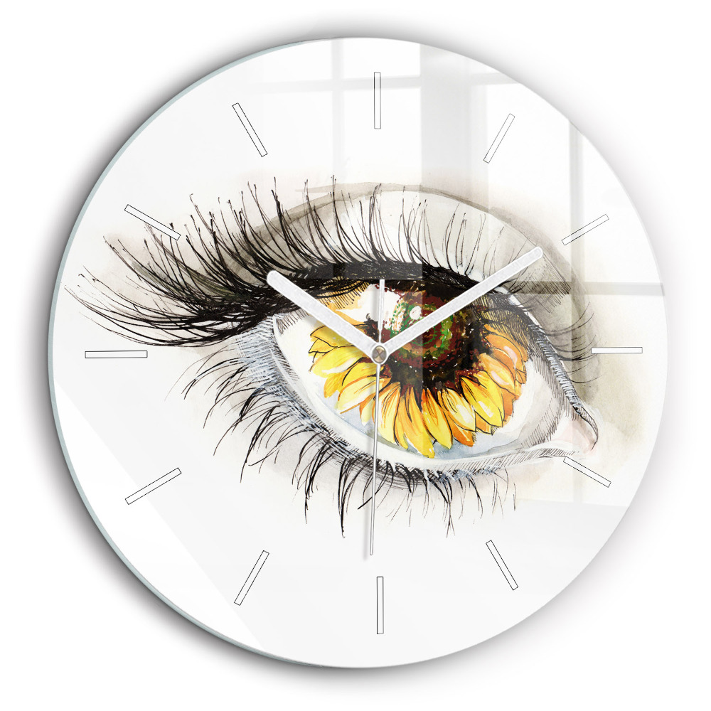 Horloge ronde en verre 60 cm Tournesol dans l'oeil