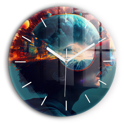 Horloge ronde en verre 60 cm Monde futuriste
