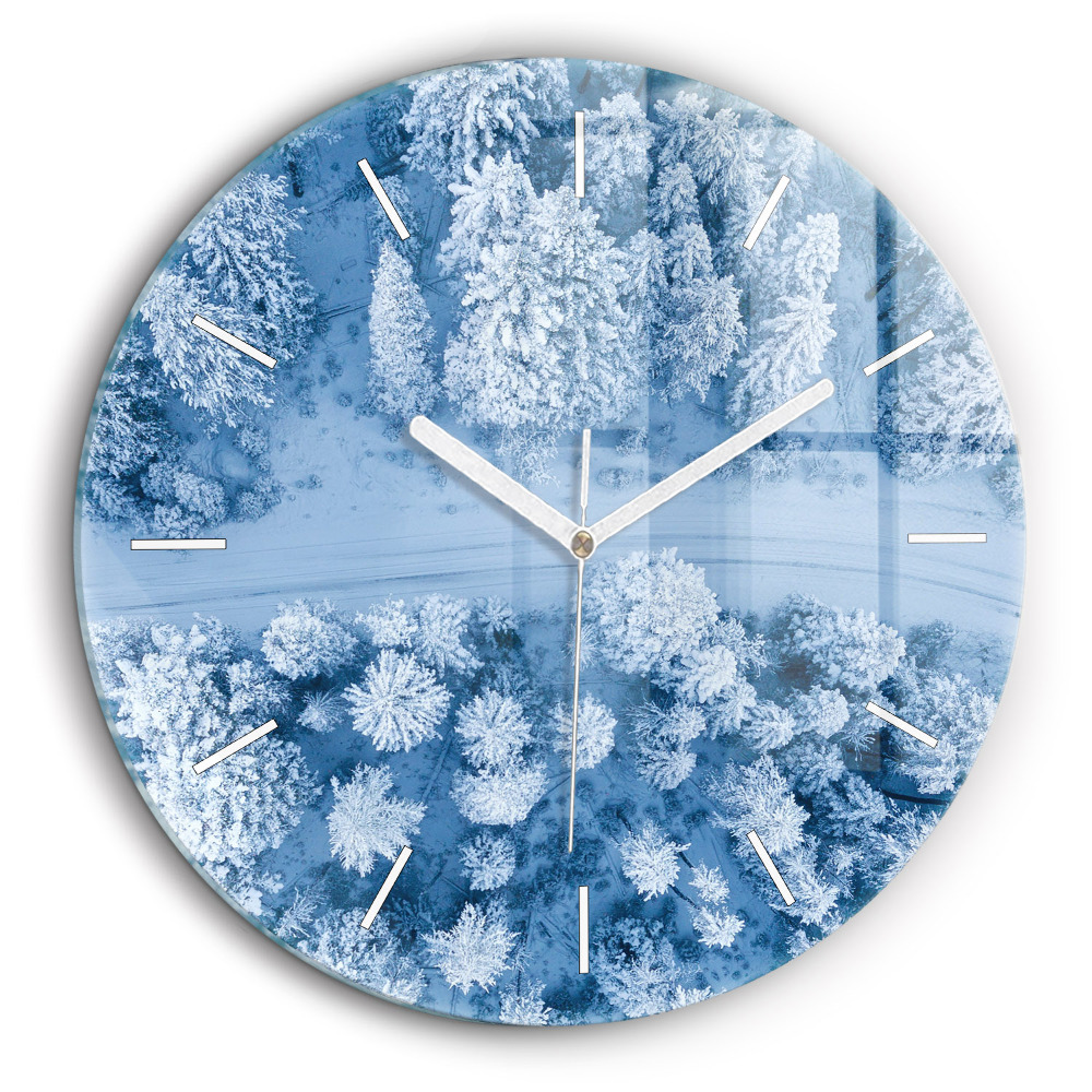 Horloge ronde en verre 60 cm Forêt en hiver