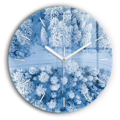 Horloge ronde en verre 60 cm Forêt en hiver