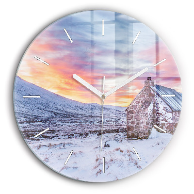 Pendule murale ronde 60 cm Chalet dans les montagnes