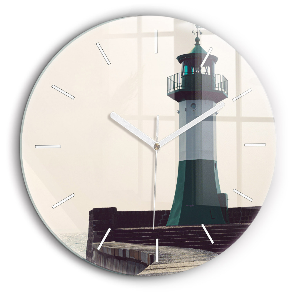 Horloge ronde en verre 60 cm Phare et mer