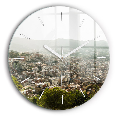 Horloge ronde en verre 60 cm Vue de Montjuic à Barcelone