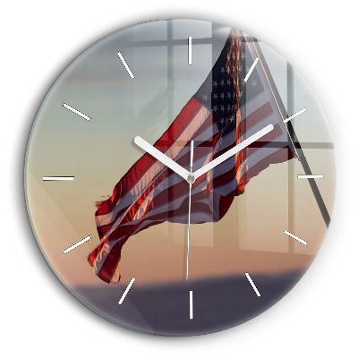 Horloge ronde en verre 60 cm Le drapeau américain flottant