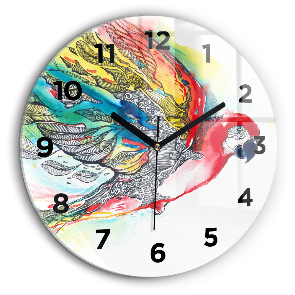 Perroquet coloré en vol Pendule murale ronde 60 cm