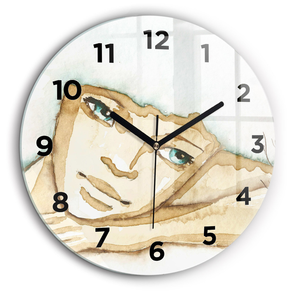 Portrait de femme Horloge ronde en verre 60 cm