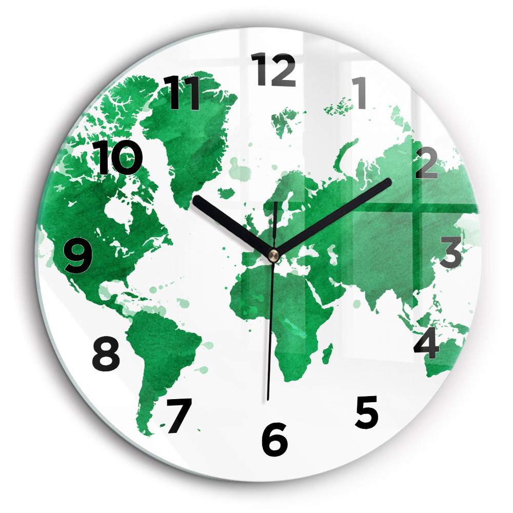 Carte du monde verte Horloge ronde 60 cm